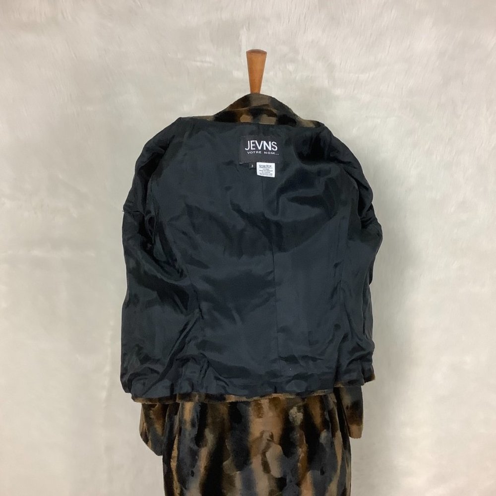 Vintage 80s 90s Votre Nom Black Brown Animal Print Faux Fur Skirt & Jacket S - Picture 6 of 8